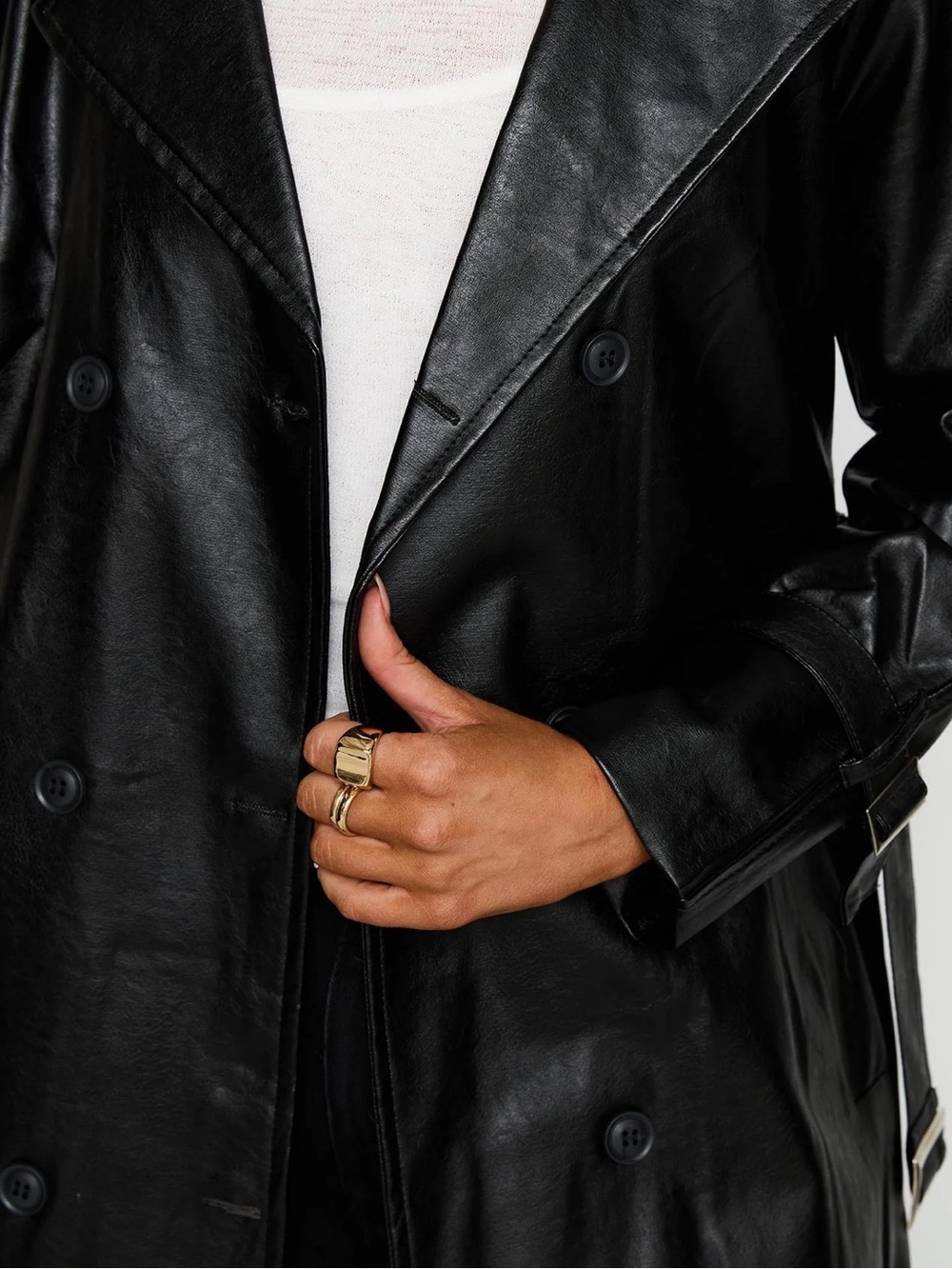 Princess Polly Montanna Black Faux Leather Trench Coat XS/S